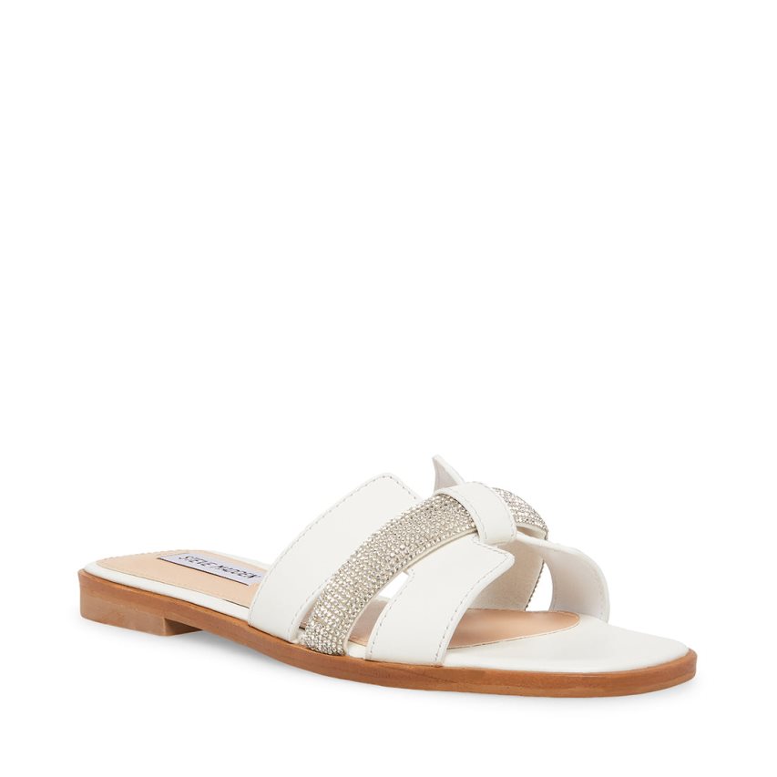 Sandalias de Diapositivas Steve Madden Holli Cuero Mujer Blancas | ES QF40E9